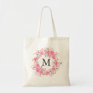 Tote Bag Monogramme rose d'aquarelle rose
