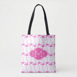Tote Bag Monogramme rose du motif   de Flamant rose