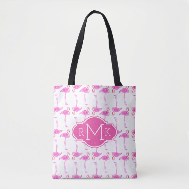 Tote Bag Monogramme rose du motif | de Flamant rose (Devant)