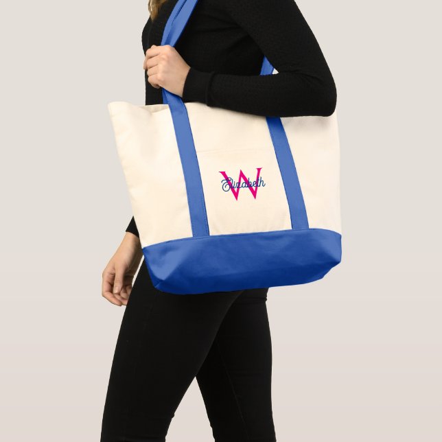 Tote Bag Monogramme Rose et Bleu Marine Prépa (Devant (produit))