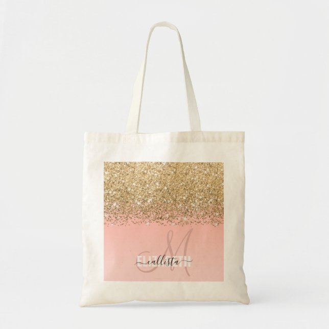 Tote Bag Monogramme rose Fille Chic Gold Confetti (Devant)