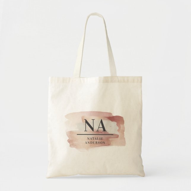 Tote Bag Monogramme rose girly rose moderne design (Devant)