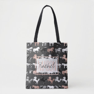 Tote Bag Monogramme Rose Gold Black Marbre Blanc moderne Ho