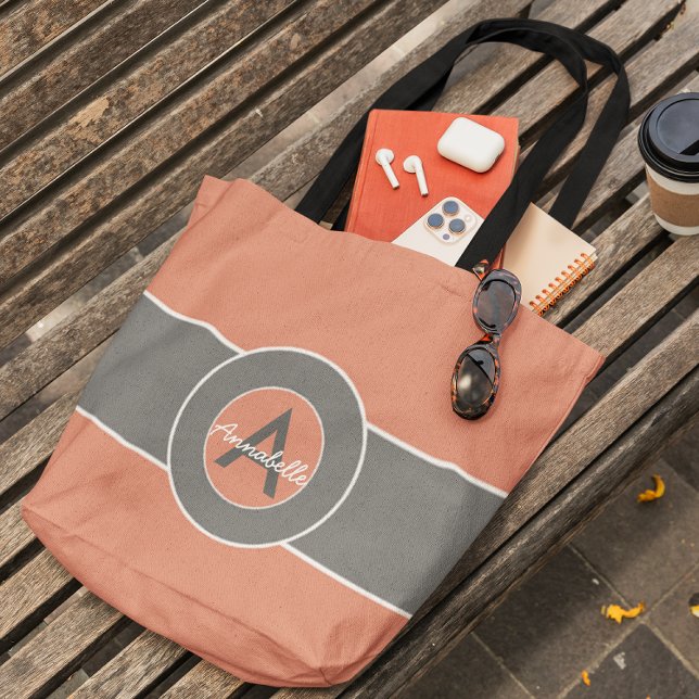 Tote Bag Monogramme rose gris personnalisé (Créateur téléchargé)