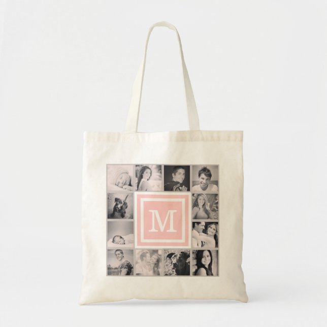 Tote Bag Monogramme rose Instagram Photo Collage (Devant)