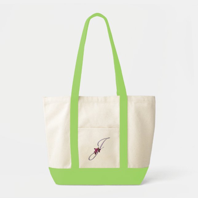Tote Bag Monogramme rose J de roses (Devant)