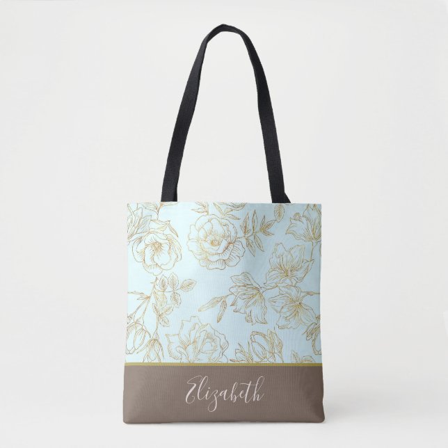 Tote Bag monogramme rose or menthe (Devant)