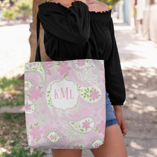 Tote Bag Monogramme rose Personnalisé Joli Paisley