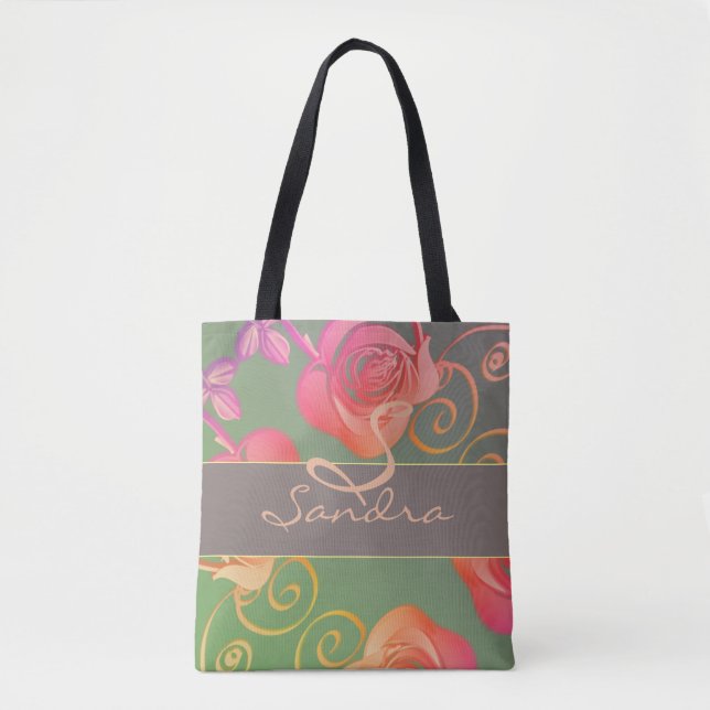 Tote Bag Monogramme Rose romantique (Devant)