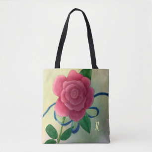 Tote Bag Monogramme rose rose bleu Ribbon
