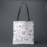 Tote Bag Monogramme rose scandinave<br><div class="desc">Sac fourre-tout monogramme d'inspiration scandinave aux motifs floraux noirs et roses. Personnalisez en ajoutant votre monogramme. Ce sac à fleurs est parfait pour un cadeau personnalisé. Des éléments correspondants sont disponibles.</div>