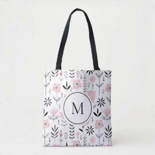 Tote Bag Monogramme rose scandinave