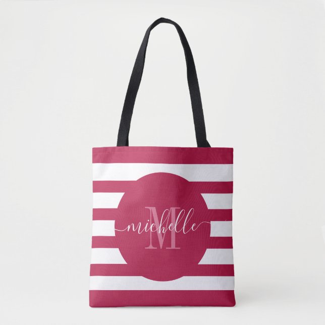 Tote Bag Monogramme rouge Bourgogne Script Elegant Moderne  (Devant)