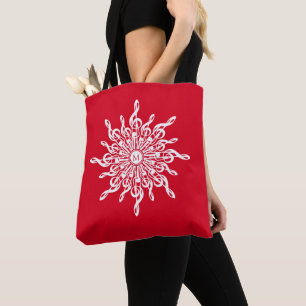 Tote Bag Monogramme rouge de Noël G-Clef Snowflake
