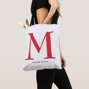 Tote Bag Monogramme Rouge Élégant Nom