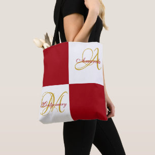 Tote Bag Monogramme rouge moderne élégant élégant initial F
