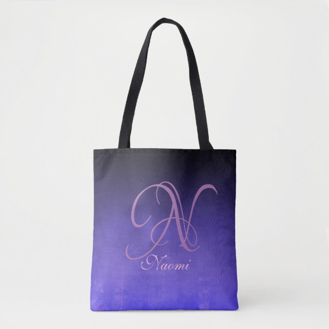 Tote Bag Monogramme rustique élégant noir violet bleu (Devant)