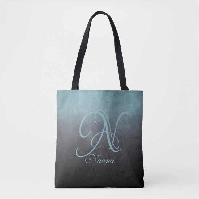 Tote Bag Monogramme rustique élégant vert aqua noir (Devant)