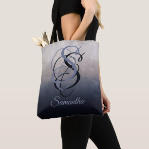 Tote Bag Monogramme rustique gris bleu foncé