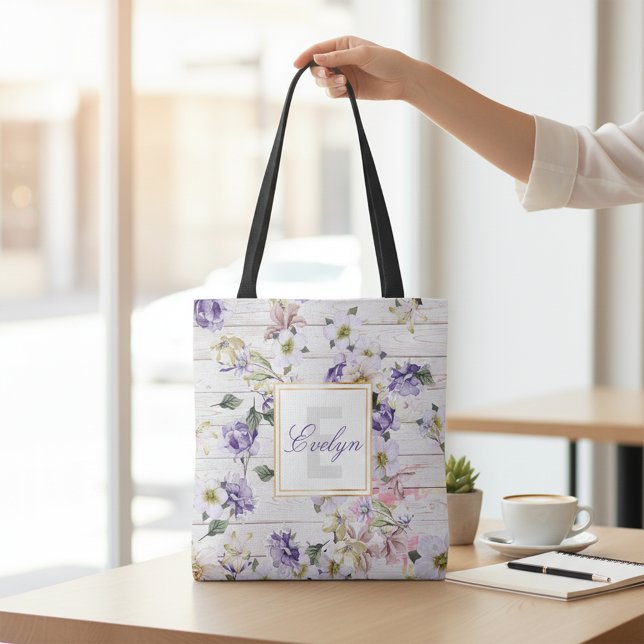 Tote Bag Monogramme rustique romantique en bois de grange à (Créateur téléchargé)