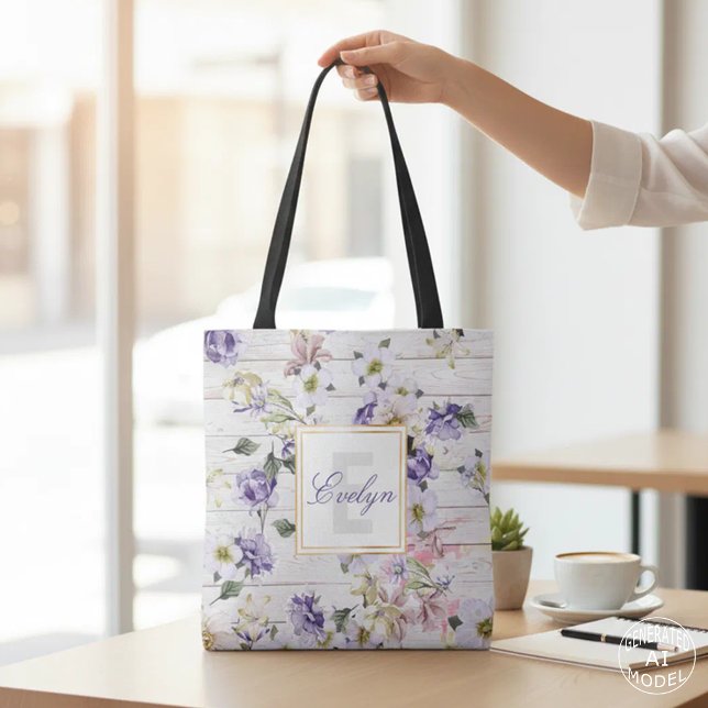 Tote Bag Monogramme rustique romantique en bois de grange a (Créateur téléchargé)