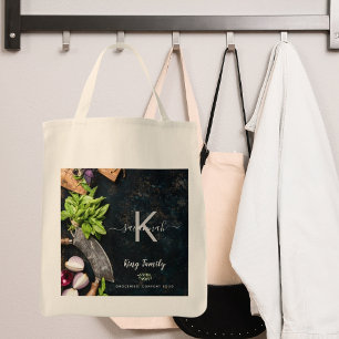 Tote Bag Monogramme rustique végétarien cuisine épicerie