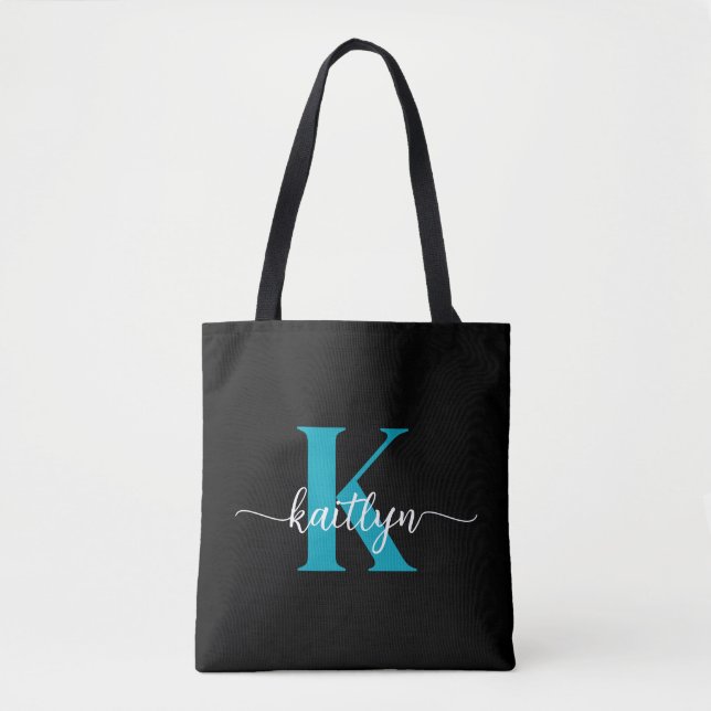 Tote Bag Monogramme sarcelle noir (Devant)