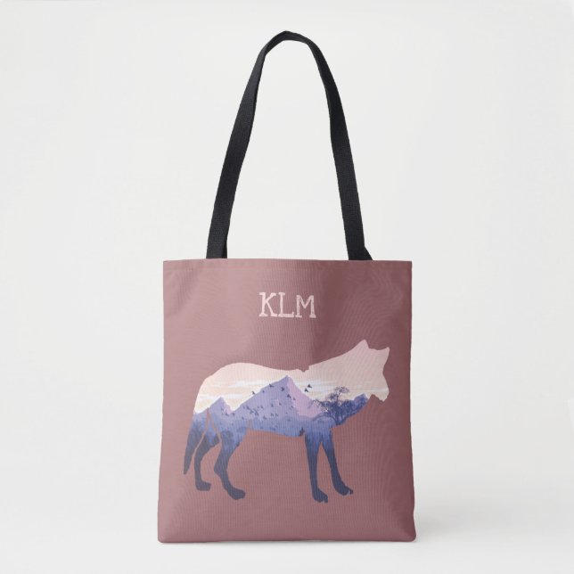 Tote Bag Monogramme silhouette du loup sauvage (Devant)