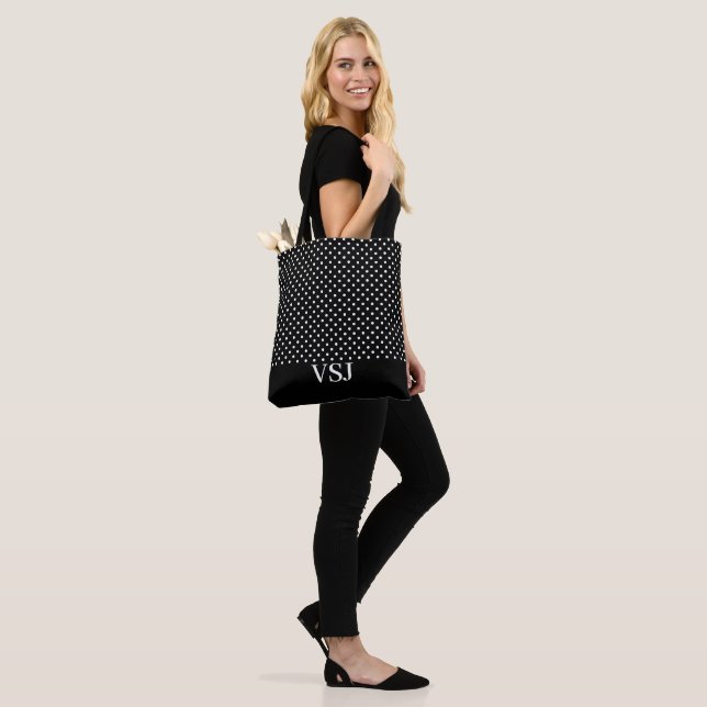 Tote Bag Monogramme simple à pois noir et blanc (Sur le modèle)