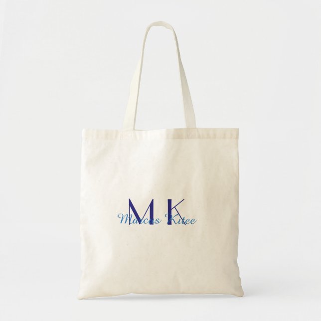 Tote Bag monogramme simple personnalisé nom bleu ret (Devant)