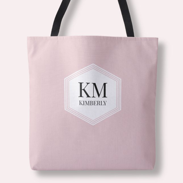 Tote Bag Monogramme Simple Rose Élégant Moderne Nom Personn (Simple Monogram Pink Modern Elegant Custom Name Tote Bag)