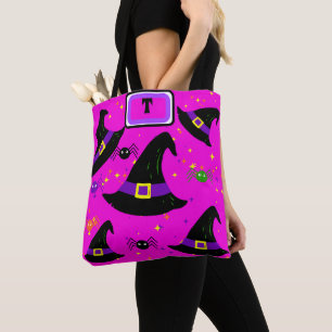 Tote Bag Monogramme Sorcières roses Casquettes d'Halloween