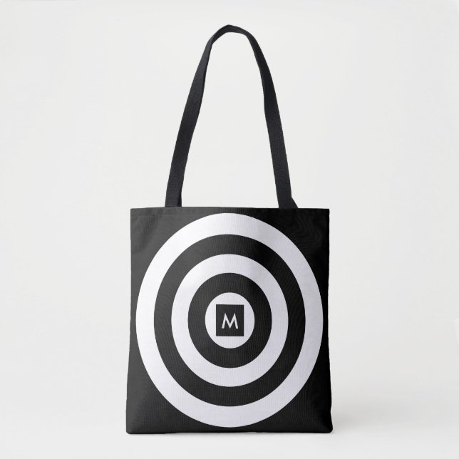 Tote Bag Monogramme sur cercles noirs et blancs (Devant)
