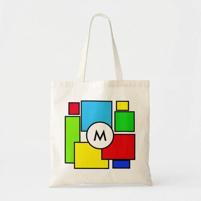 Tote Bag Monogramme sur des carrés multicolores (Devant)
