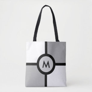 Tote Bag Monogramme sur fond abstrait noir gris et blanc