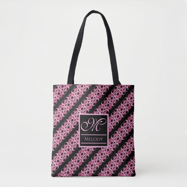 Tote Bag Monogramme Sur Fourre-tout Rose Et Noir Fractées (Devant)