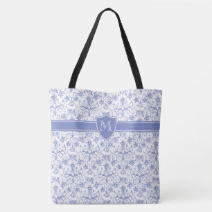 Tote Bag Monogramme sur Motif d'oignon bleu périphérique él
