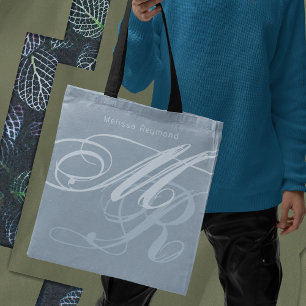 Tote Bag Monogramme surdimensionné Dusty Blue Fourre-tout