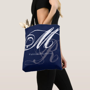 Tote Bag Monogramme surdimensionné partout sur Navy Blue