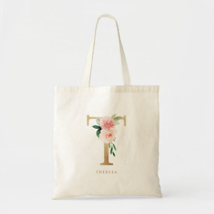 Tote Bag Monogramme T Lettre Florale Paon Or Demoiselle d'H