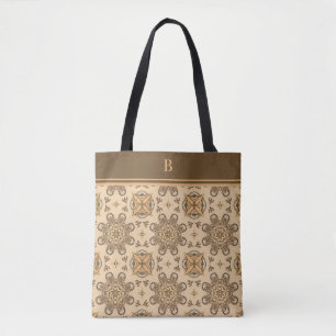 Tote Bag Monogramme Tan Brown Abstrait Boho Motif