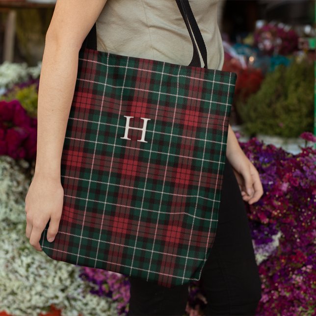 Tote Bag Monogramme Tartan de vacances (Créateur téléchargé)