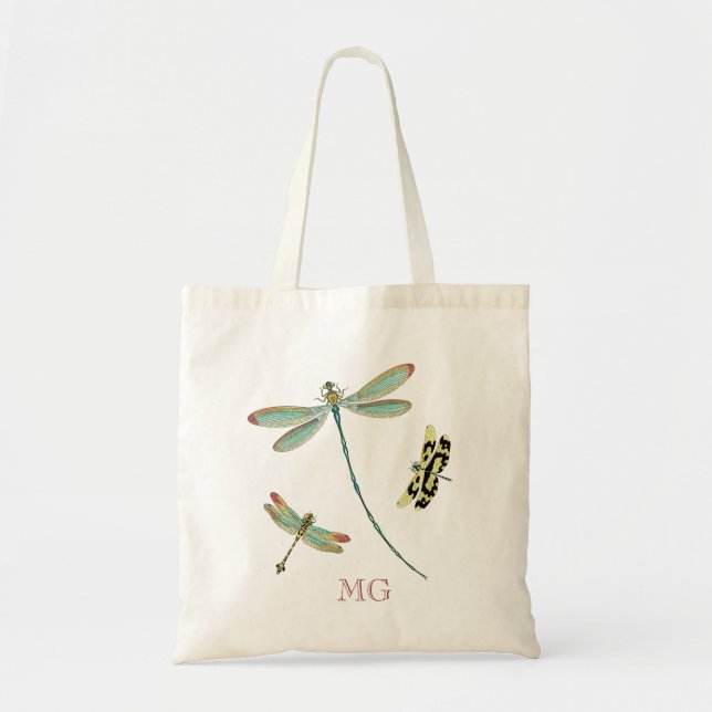 Tote Bag Monogramme Teal-À ailes de libellules (Devant)