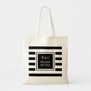 Tote Bag Monogramme tendance élégant Rayure noire et blanch