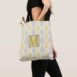 Tote Bag Monogramme tendance jaune et gris