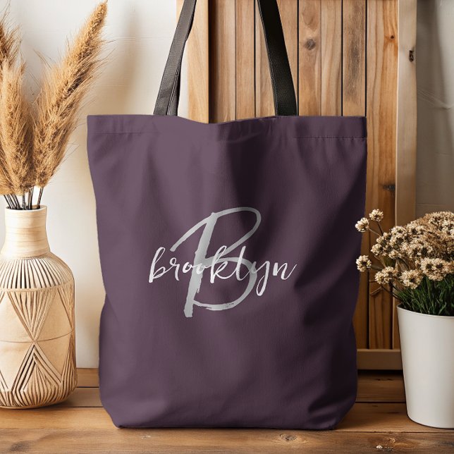 Tote Bag Monogramme tendance violet prune gris blanc  (Créateur téléchargé)