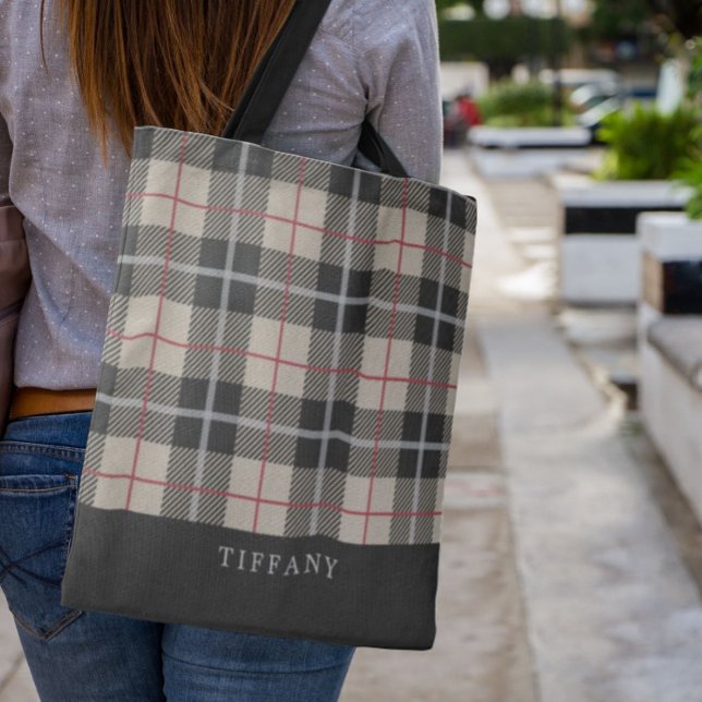 Tote Bag Monogramme Thompson Camel Tartan Plaid Motif (Créateur téléchargé)