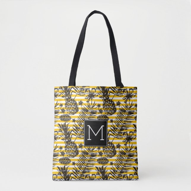Tote Bag Monogramme tiré par la main des ananas | (Devant)