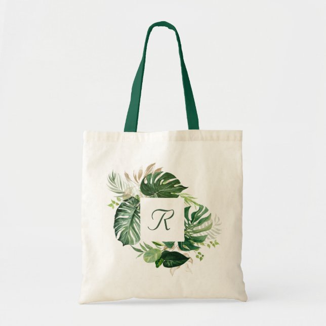 Tote Bag Monogramme tropical de verdure de nature de (Devant)