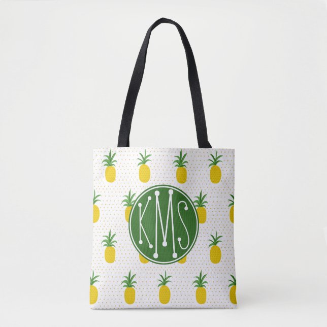 Tote Bag Monogramme tropical d'or des ananas | (Devant)